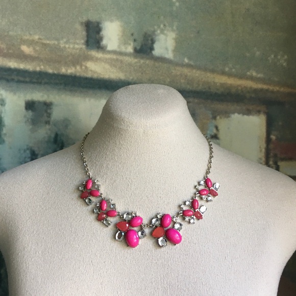 Colourful Pink Cabochon Acrylic Bead & Rhinestone Statement Necklace - Picture 2 of 5